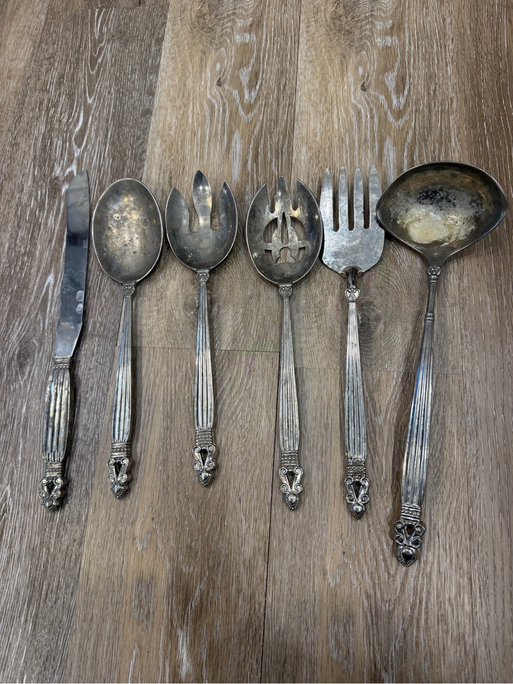 Godinger Silver Plate Serving Utensil Set 6 Pc Fork Spoon Ladle Knife Spoon
